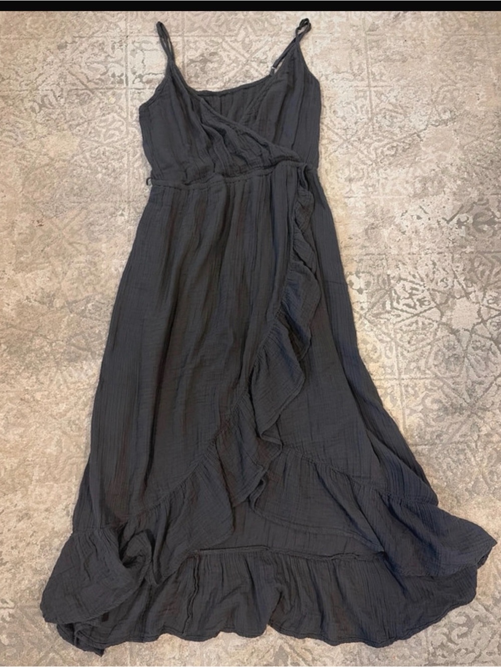 aerie Charcoal Ruffle Maxi Dress with Spaghetti Straps
